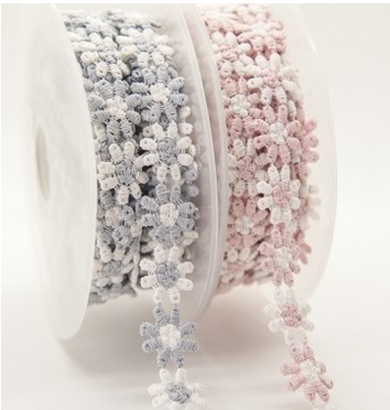 Daisy Lace Trim - 15 mm - Pink and White or Gray and White