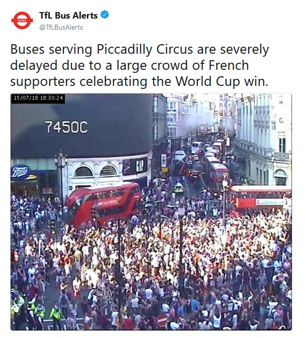 French supporters in Piccadilly Circus